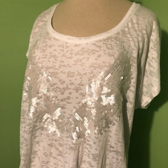 Armani Exchange White Tee with Sequin Angel Wings - Picture 2 of 5